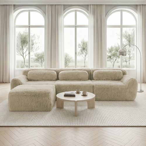 Canapé Modulable D’angle En Peluche, Ergonomique Et Sans Montage, 3 Places, Confortable, Kaki