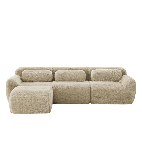 Canapé Modulable D’angle En Peluche, Ergonomique Et Sans Montage, 3 Places, Confortable, Kaki