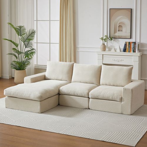 Canapé Modulable L Avec Chaise, Tissu Corduroy, 3 Coussins Et Support Ergonomique, Salon Et Chambre