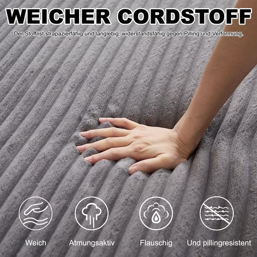 Canapé Modulable 2-en-1 En Velours Côtelé Avec Repose-pieds Amovible Et Deux Coussins, Gris