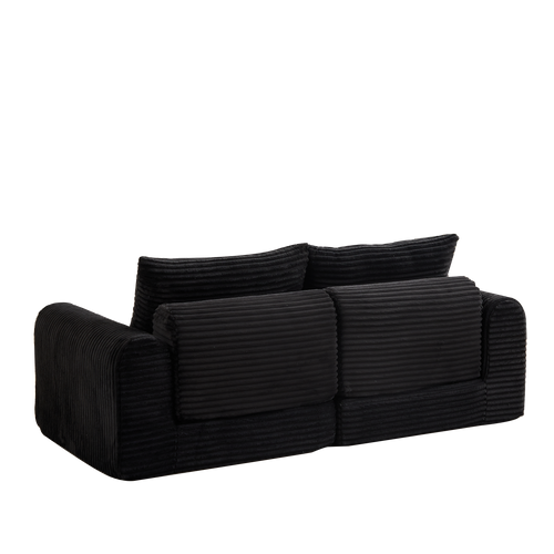 Canapé-lit Modulable 2-en-1 En Velours Côtelé Noir Avec Repose-pieds Amovible Et Accoudoirs Courbés