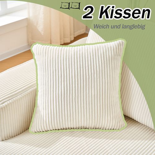 Canapé D’angle L Compressé En Velours Côtelé Beige