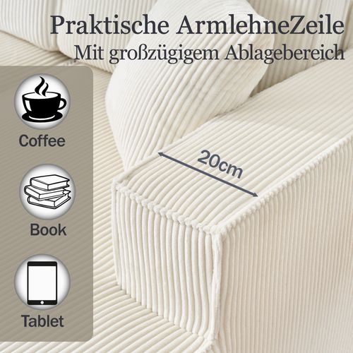 Canapé D’angle L Compressé En Velours Côtelé Beige