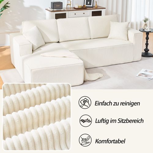 Canapé D’angle L Compressé En Velours Côtelé Beige