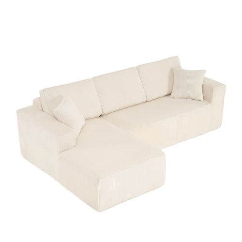 Canapé D’angle L Compressé En Velours Côtelé Beige