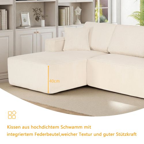 Canapé D’angle L Compressé En Velours Côtelé Beige