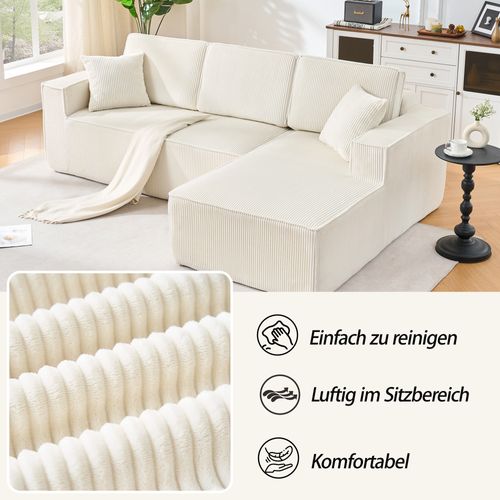 Canapé D’angle L Compressé En Velours Côtelé Beige