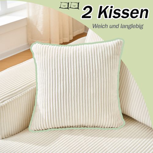 Canapé D’angle L Compressé En Velours Côtelé Beige