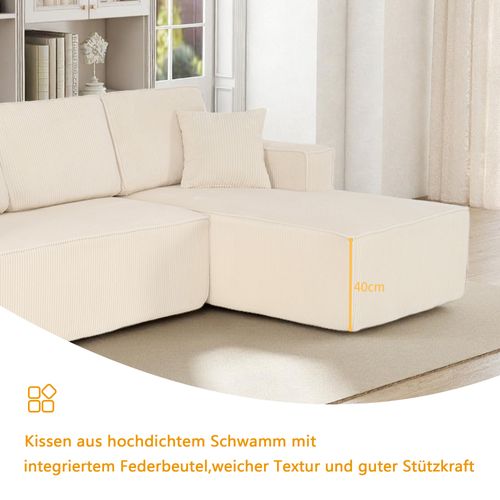 Canapé D’angle L Compressé En Velours Côtelé Beige