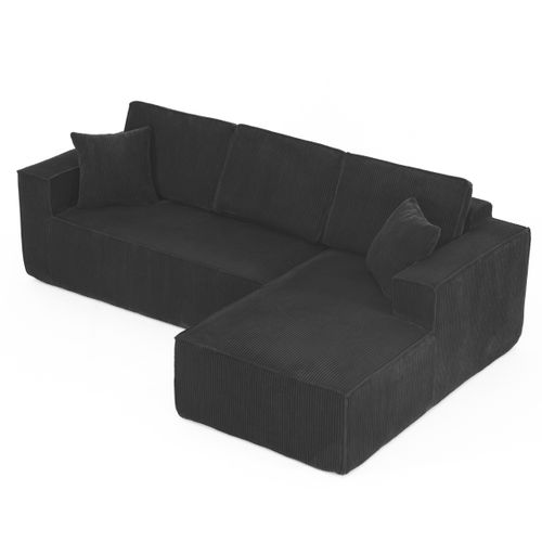 Canapé D’angle L Compressé En Velours Côtelé Noir