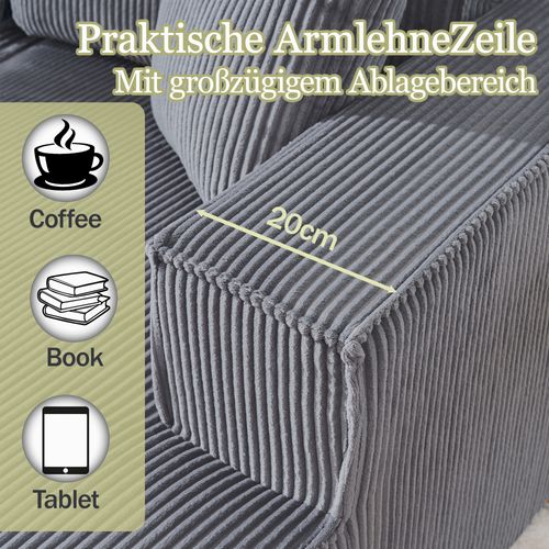 Canapé D’angle L Compressé En Velours Côtelé Gris