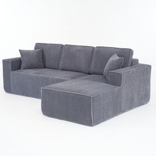 Canapé D’angle L Compressé En Velours Côtelé Gris