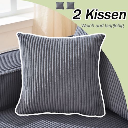 Canapé D’angle L Compressé En Velours Côtelé Gris