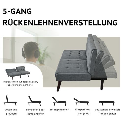 Canapé Pliable 2 Places Avec Dossier 5 Positions, Tissu Gris Respirant, Idéal Petits Espaces