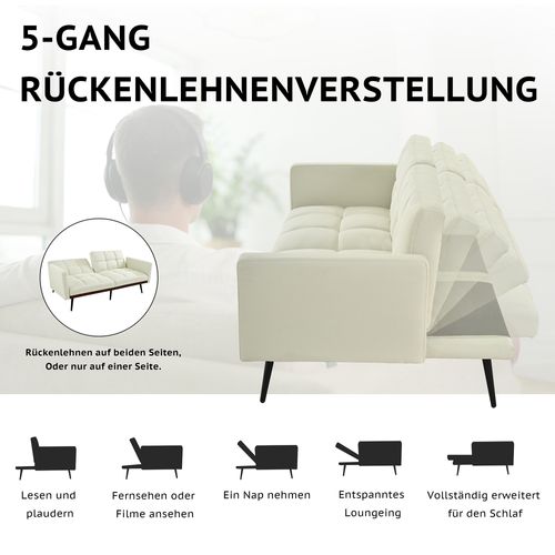 Canapé 2 Places Style Mid-century, Lin Beige, Dossier 5 Positions Et Pieds Métal, Compact Et Élégant