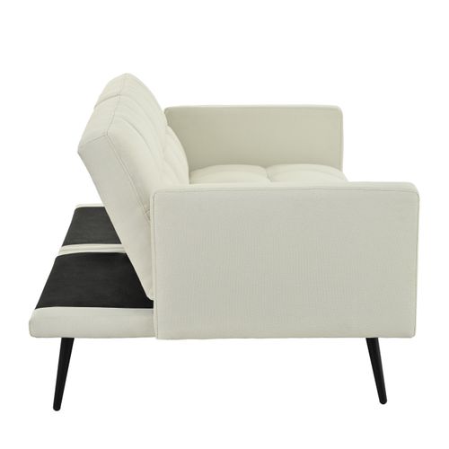 Canapé 2 Places Style Mid-century, Lin Beige, Dossier 5 Positions Et Pieds Métal, Compact Et Élégant