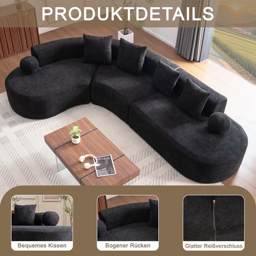 Canapé D’angle L Compressé En Chenille - Noir