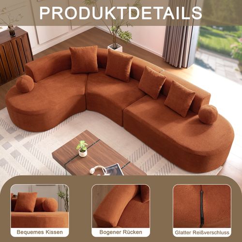 Canapé D’angle L Compressé En Chenille - Orange