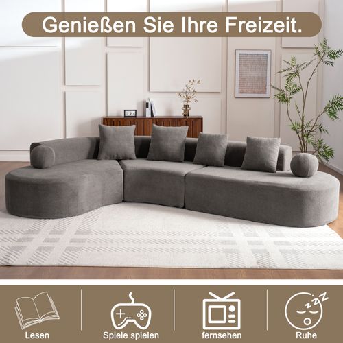 Canapé D’angle L Compressé En Chenille - Gris