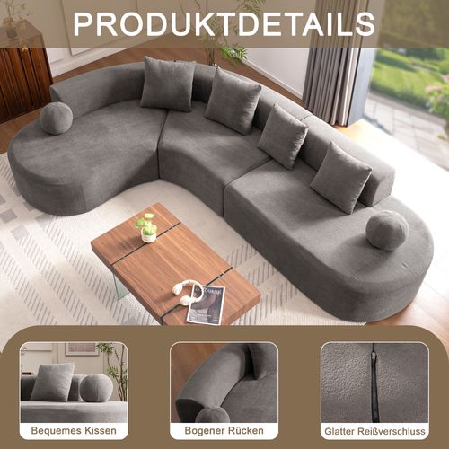 Canapé D’angle L Compressé En Chenille - Gris