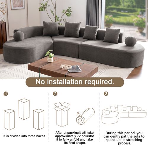 Canapé D’angle L Compressé En Chenille - Gris