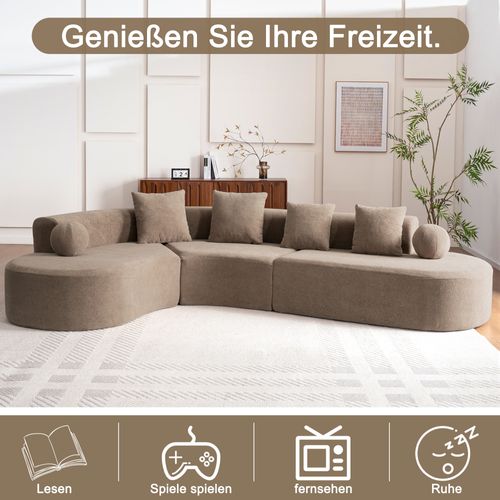 Canapé D’angle L Compressé En Chenille - Marron