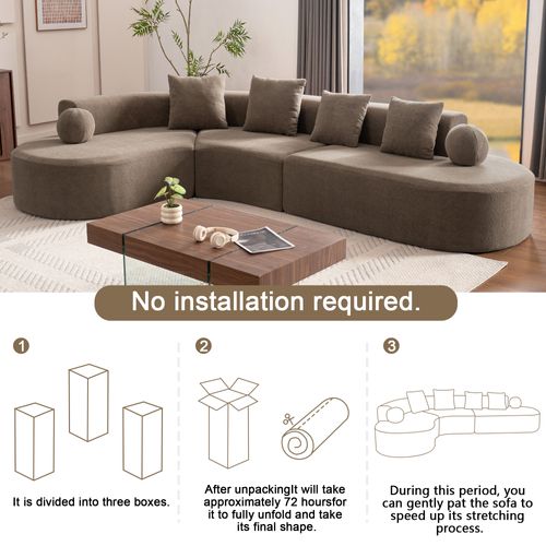 Canapé D’angle L Compressé En Chenille - Marron