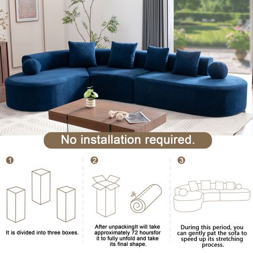 Canapé D’angle L Compressé En Chenille - Bleu