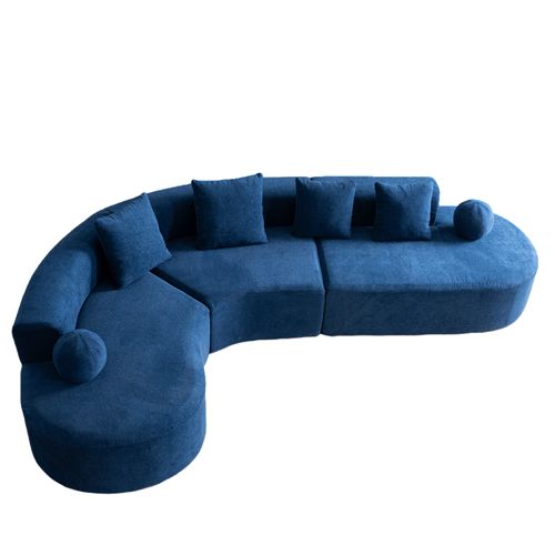 Canapé D’angle L Compressé En Chenille - Bleu