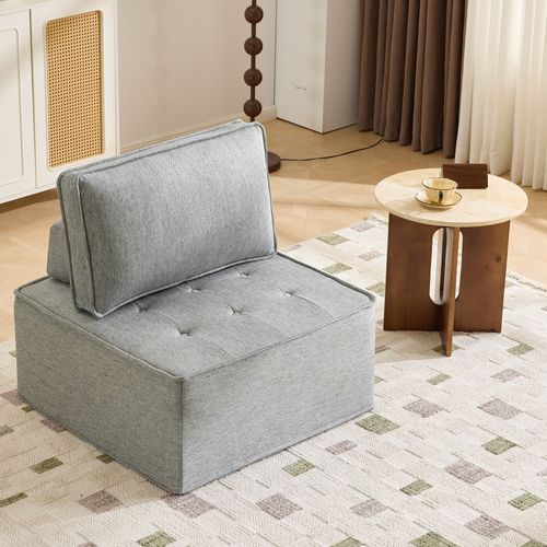 Fauteuil Modulable En Tissu Lin, Format Compact Ultra Confortable Pour Petit Salon Et Chambre