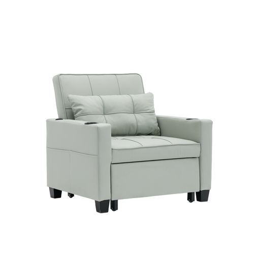 Fauteuil Convertible 3-en-1 Vert Clair Avec Fonction Lit, Inclinaison Réglable, Porte-gobelets