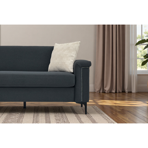 Canapé 2 Places Compact 172 Cm En Lin Gris Foncé, Structure Bois Massif, Pieds Métal, Confort