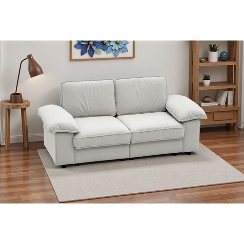 Canapé 2 Places Contemporain Avec Coffre De Rangement Intégré, Tissu Doux Effet Velours, Blanc Crème