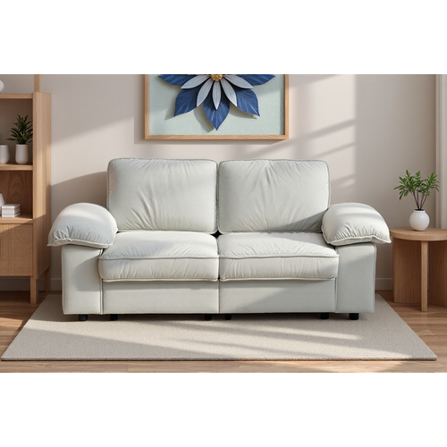 Canapé 2 Places Contemporain Avec Coffre De Rangement Intégré, Tissu Doux Effet Velours, Blanc Crème