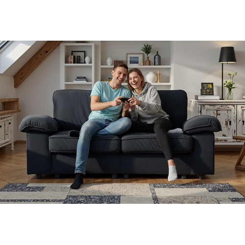 Canapé 2 Places Contemporain Avec Coffre De Rangement Intégré, Tissu Doux Effet Velours, Noir