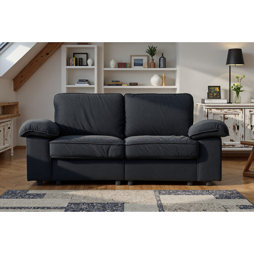 Canapé 2 Places Contemporain Avec Coffre De Rangement Intégré, Tissu Doux Effet Velours, Noir