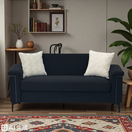 Canapé 2 Places Compact 172 Cm En Lin Noir, Structure Bois Massif, Pieds Métal, Confort, Lot De 2