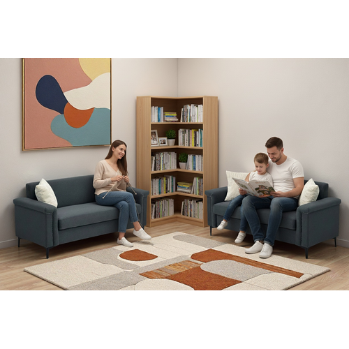 Canapé 2 Places Compact 172 Cm En Lin Gris Foncé, Structure Bois Massif, Pieds Métal, Lot De 2