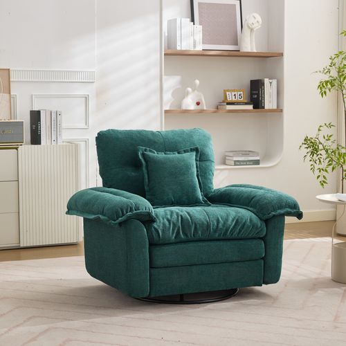 Fauteuil Pivotant 360° Oversize En Chenille Verte, Assise Confortable Avec Coussin De Soutien