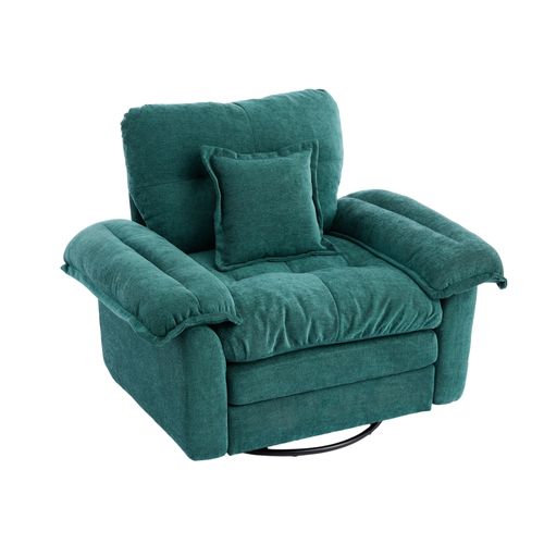 Fauteuil Pivotant 360° Oversize En Chenille Verte, Assise Confortable Avec Coussin De Soutien