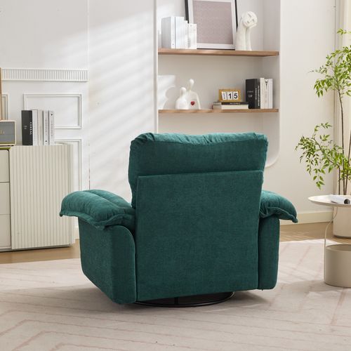 Fauteuil Pivotant 360° Oversize En Chenille Verte, Assise Confortable Avec Coussin De Soutien