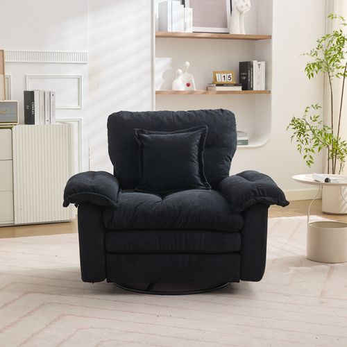 Fauteuil Pivotant 360° Oversize En Chenille Noire, Assise Confortable Avec Coussin De Soutien