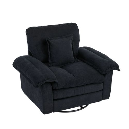 Fauteuil Pivotant 360° Oversize En Chenille Noire, Assise Confortable Avec Coussin De Soutien