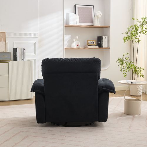 Fauteuil Pivotant 360° Oversize En Chenille Noire, Assise Confortable Avec Coussin De Soutien