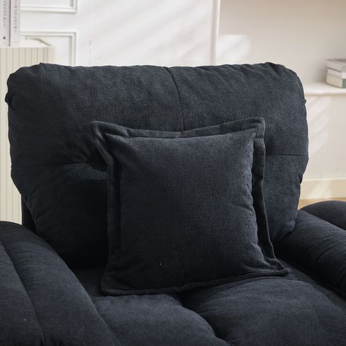 Fauteuil Pivotant 360° Oversize En Chenille Noire, Assise Confortable Avec Coussin De Soutien