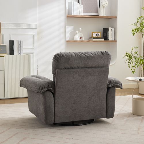 Fauteuil Pivotant 360° Oversize En Chenille Grise, Assise Confortable Avec Coussin De Soutien