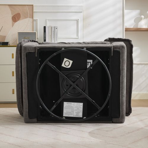 Fauteuil Pivotant 360° Oversize En Chenille Grise, Assise Confortable Avec Coussin De Soutien