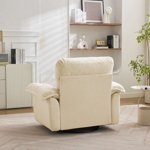 Fauteuil Pivotant 360° Oversize En Chenille Beige, Assise Confortable Avec Coussin De Soutien