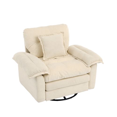 Fauteuil Pivotant 360° Oversize En Chenille Beige, Assise Confortable Avec Coussin De Soutien