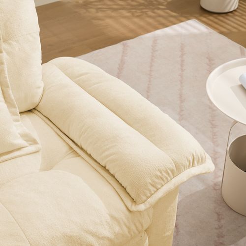 Fauteuil Pivotant 360° Oversize En Chenille Beige, Assise Confortable Avec Coussin De Soutien